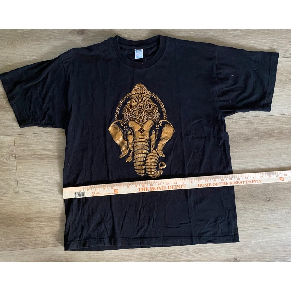 Danfe Mens Size 44 Black Ganesha Elephant Hindu Graphic T Shirt